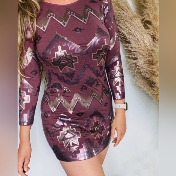 EXPRESS purple/plum silver sequin sparkle bodycon dress Size Small - Picture 1 of 5